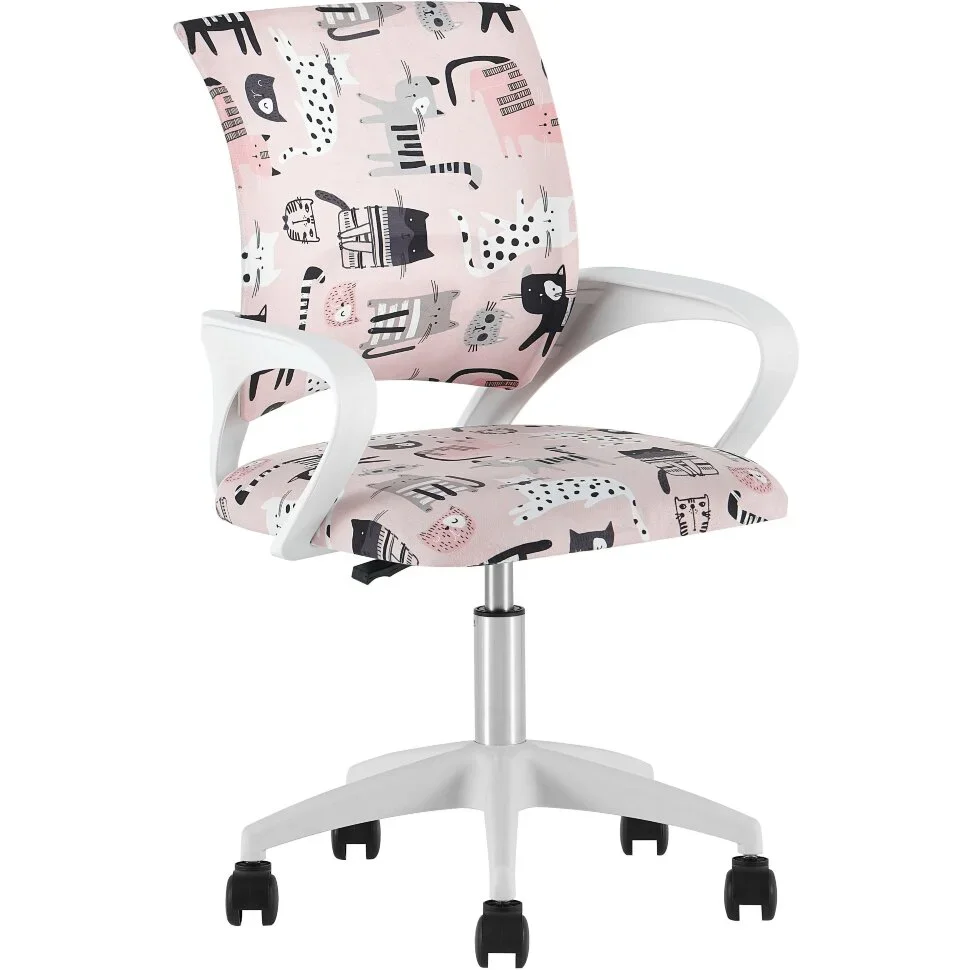 Кресло офисное TopChairs Simple SN Junior принт Pink Cats пластик белый Кресло офисное TopChairs Simple SN Junior принт Pink Cats пластик белый
