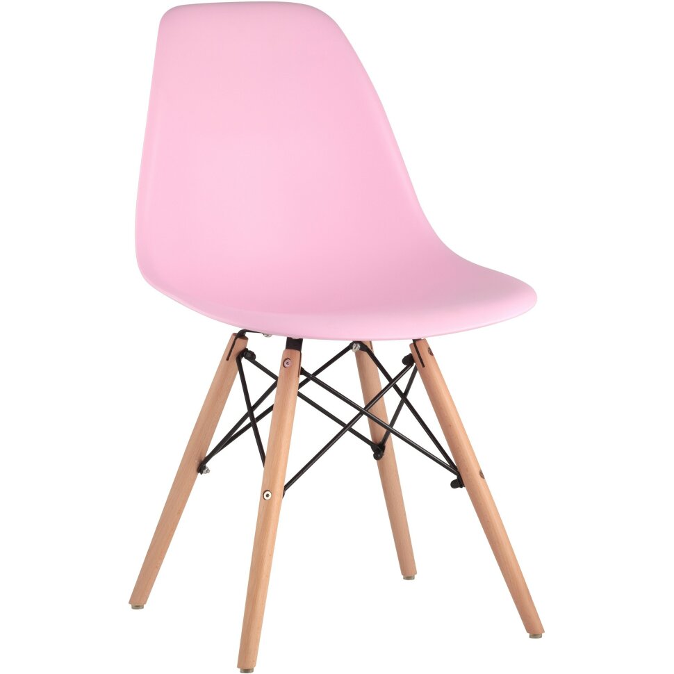 Стул Eames SIMPLE DSW розовый, литой полипропилен, стальной каркас, натуральный массив бука 
